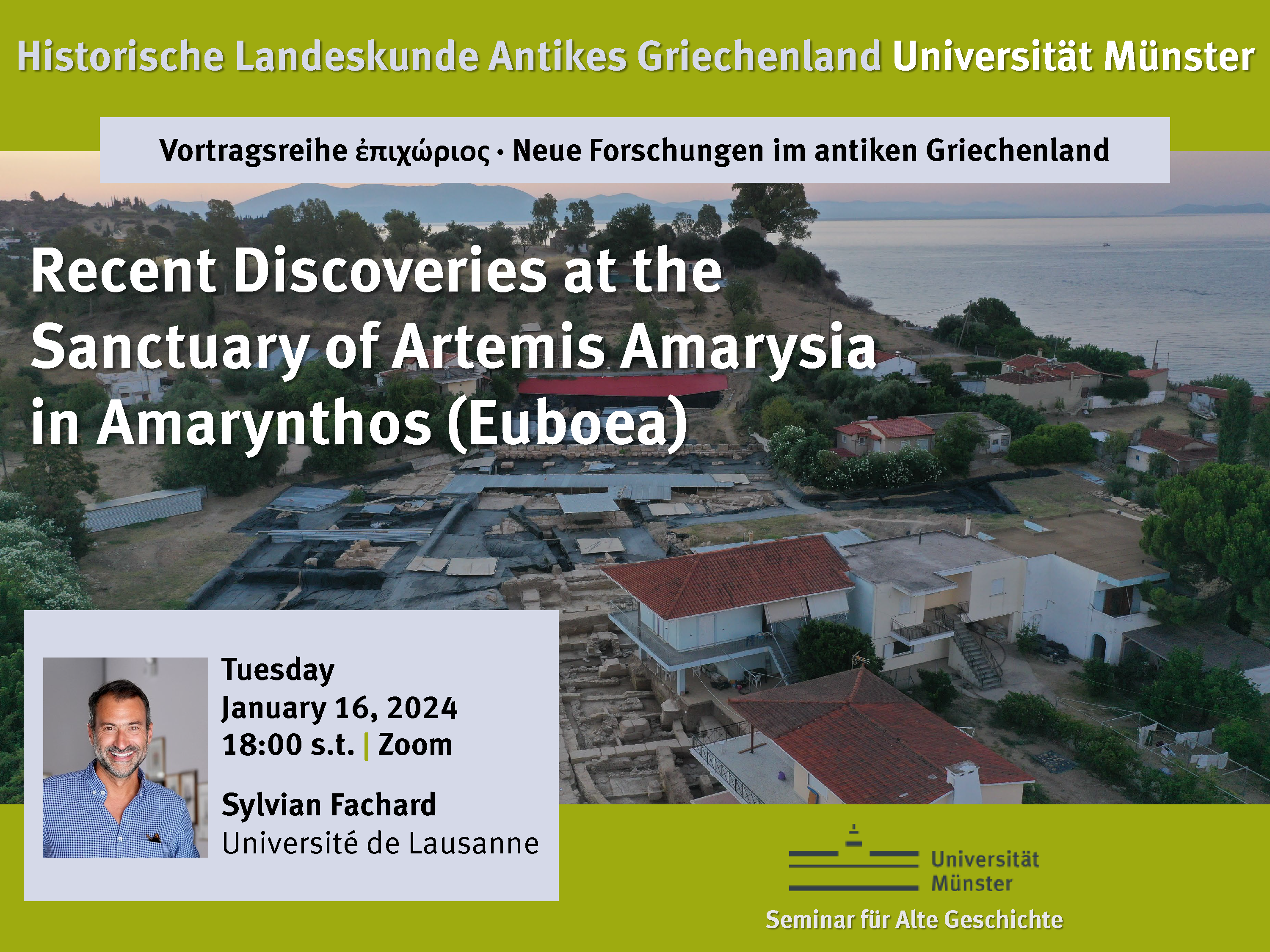 Poster for Epichorios lecture: Fachard - Recent Discoveries at the Sanctuary of Artemis Amarysiain Amarynthos (Euboea)